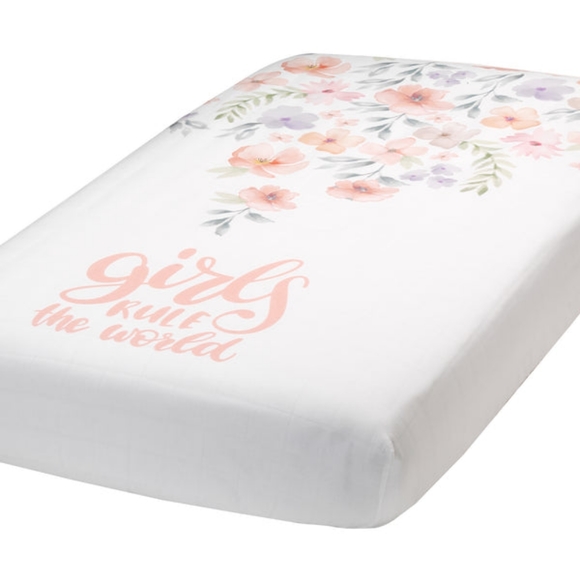 Lambs & Ivy Baby Girls Rule the World Pink Floral 5 Pc Nursery Crib Bedding Set - Picture 6 of 16